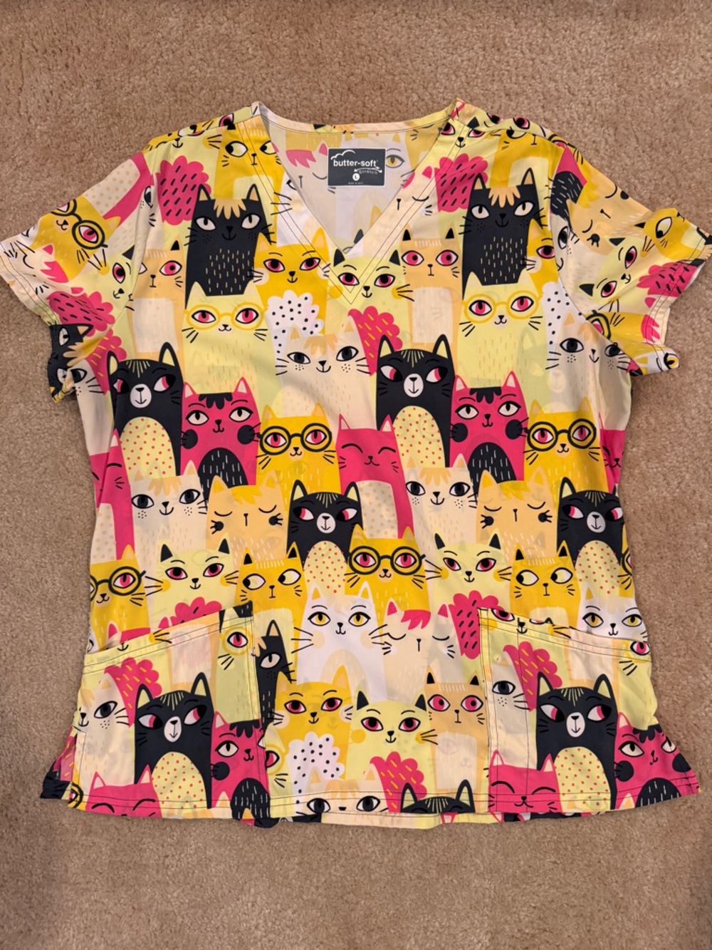 Cute Cat Print scrub top